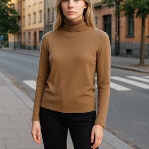 Women’s Neiman Marcus Preppy Minimalist Cashmere Tan Turtleneck Sweater XS